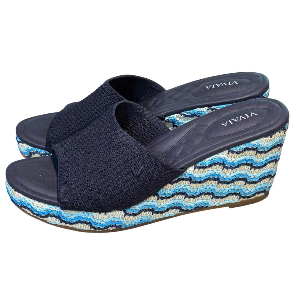 Vivaia Stacey Slip on Platform Woven Wave Pro Wedge Mules Shoes Beachy Size 39
